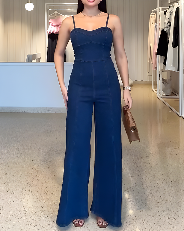 Bodycon Wed-Leg Denim Jumpsuit