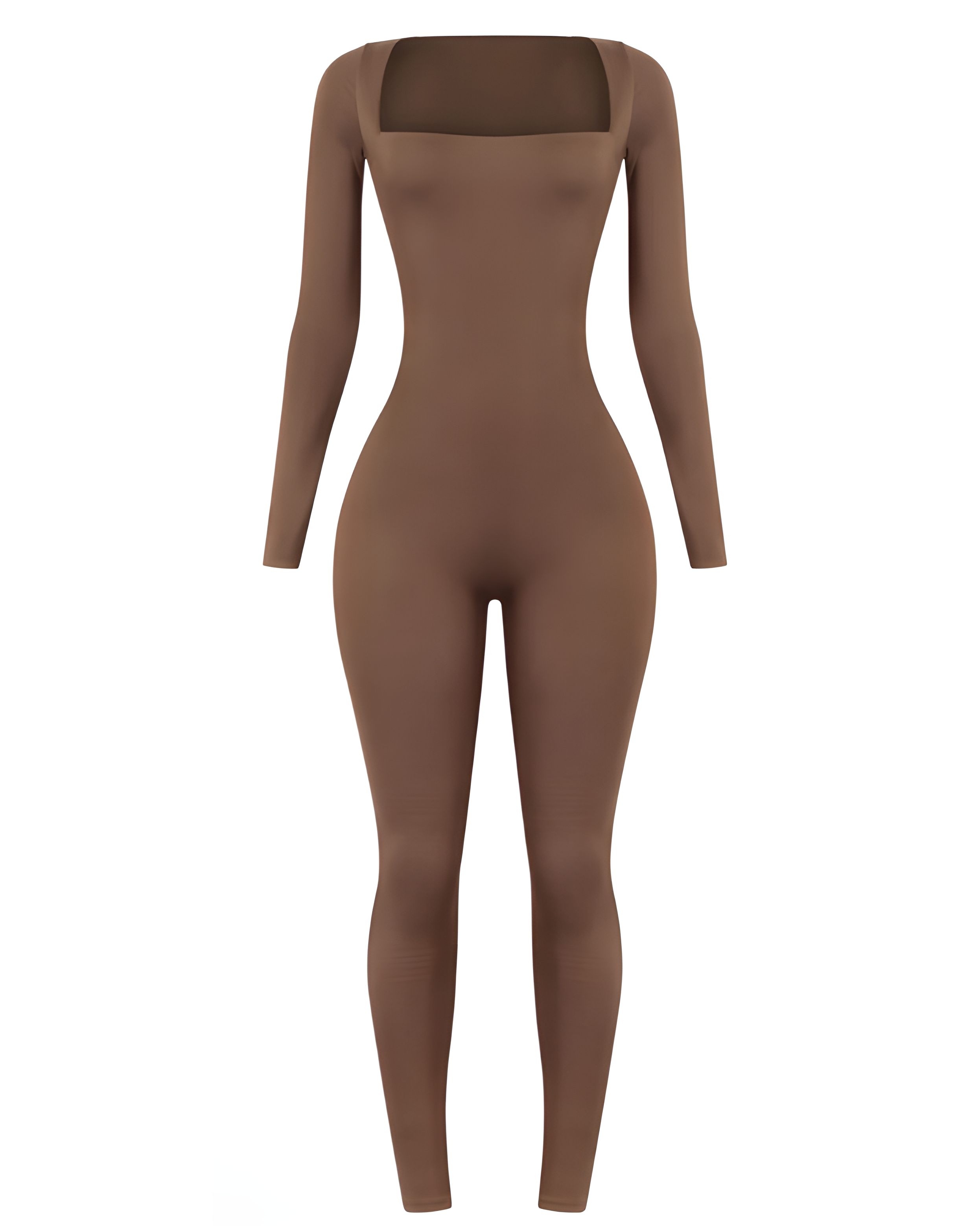 Seamless Square Neck Long Sleeve Bodycon Jumpsuit