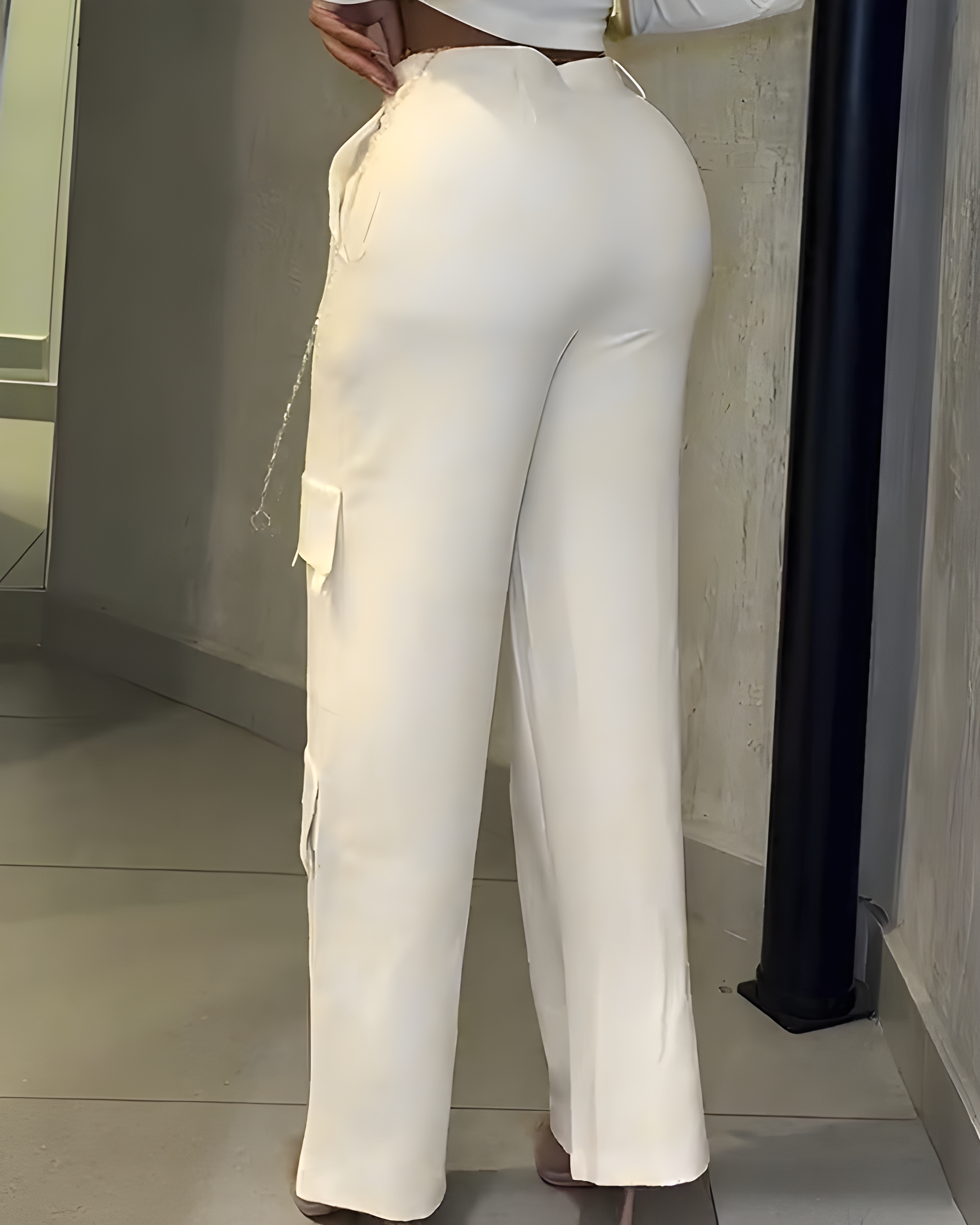 High-Rise Slim-Fit Cargo-Style Wide-Leg Casual Pants