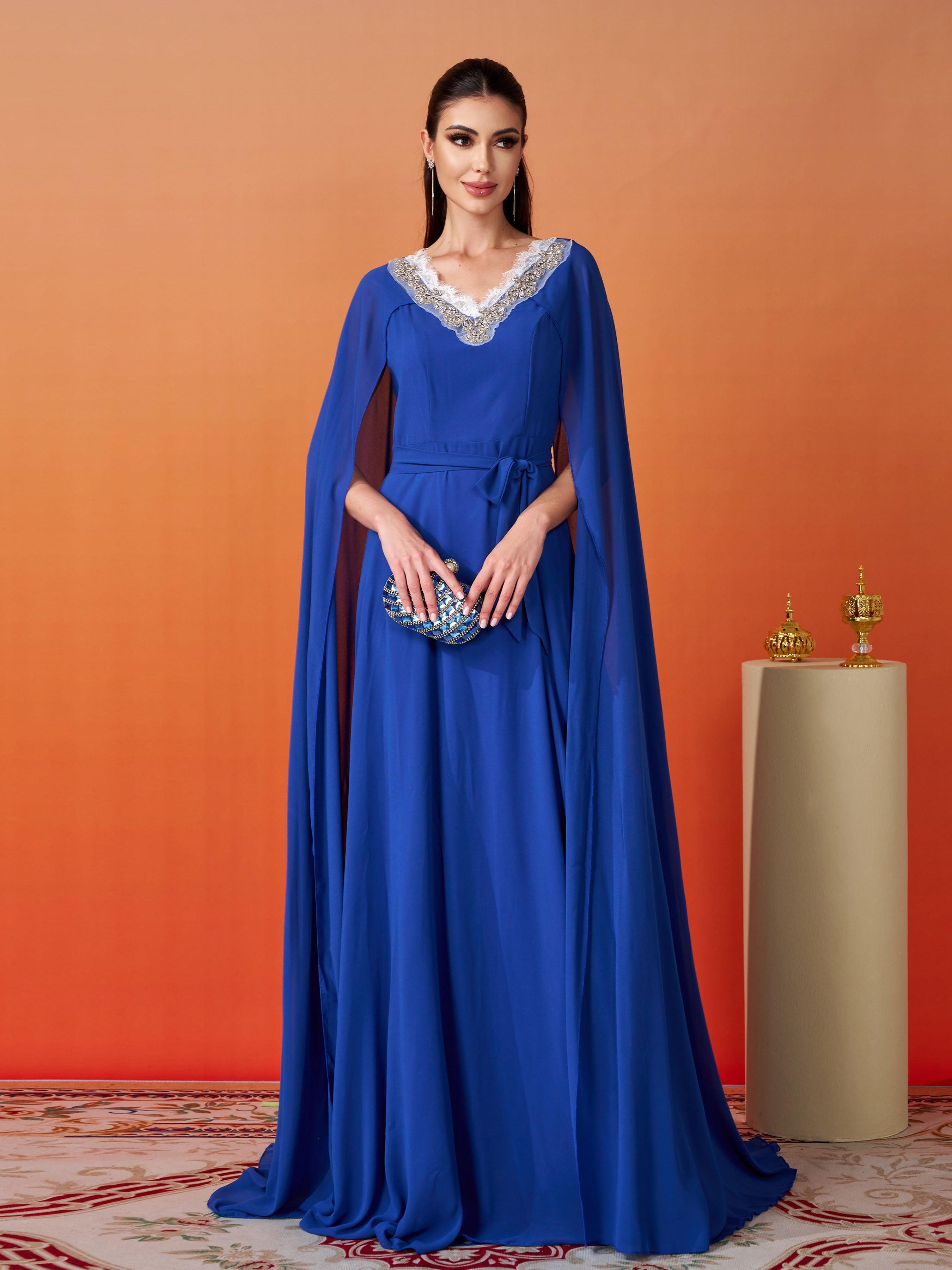 Embroidery Cape Sleeve Wedding Guest Dress