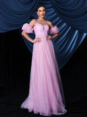 Off Shoulder A-line Sequin Tulle Dress