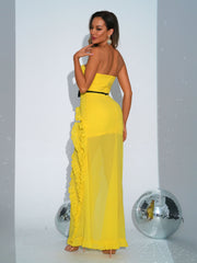 Tube Top Ruffled Hem Split Dress