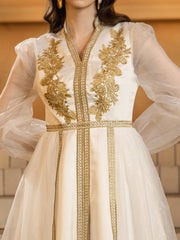 White A-line Tribal Embroidered Prom Dress