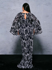 Plus Flared Sleeve Printed Split Dress
