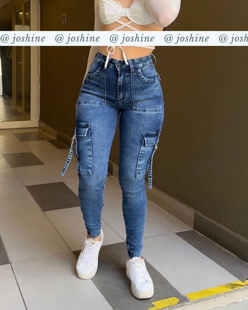 Light Blue Skinny Cargo Jeans