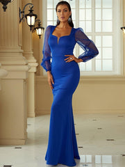 Lantern Sleeves Sweetheart Neck Mermaid Hem Blue Prom Dress