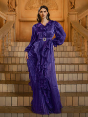 Purple Ruffled A-line Layer Prom Dress
