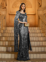 Silver Shimmer High Waist Formal Dress