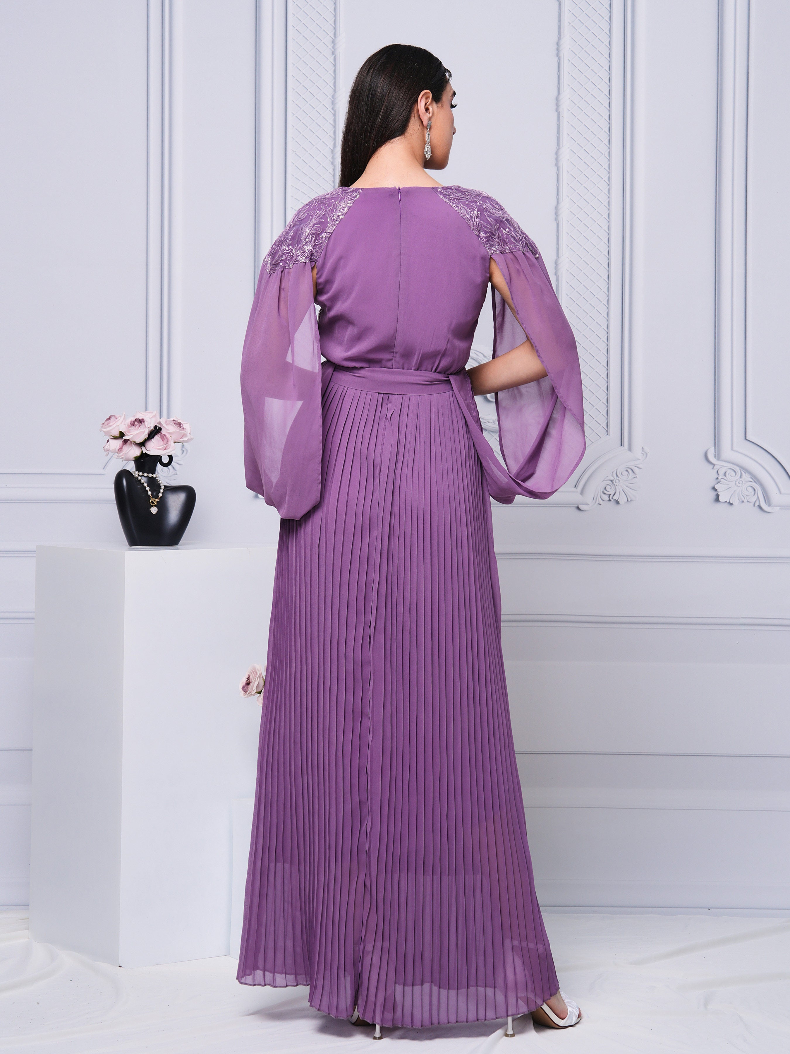 V-neck Panel Embodied Fold A-line Dress