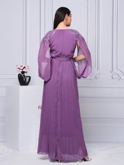 V-neck Panel Embodied Fold A-line Dress