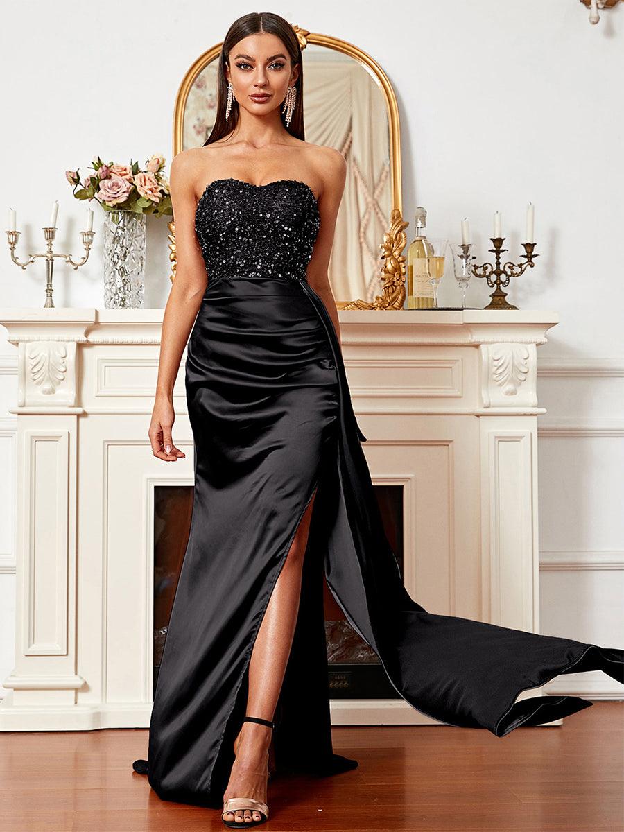 Tube Top High Split Satin Prom Dress