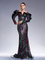 Ruffled Sequin Mermaid Formal Dress
