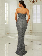 Strapless Folds Glitter Mermaid Prom Dress
