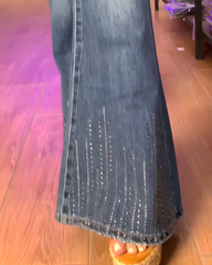 Rhinestone-Trimmed Slim-Fit Flared Jeans