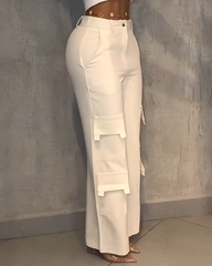 High-Rise Slim-Fit Cargo-Style Wide-Leg Casual Pants