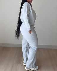 Zipper Cardigan Sweatshirt Straight Pants Set