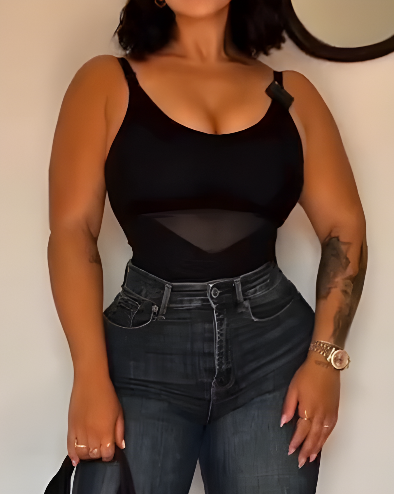 Cross Mesh Tummy Control Shapewear Bodysuit