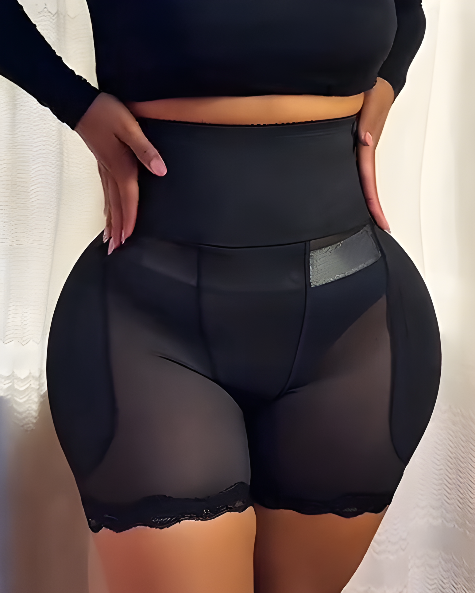 Lace Sheer Mesh Hip-Lifting Shorts with Padded