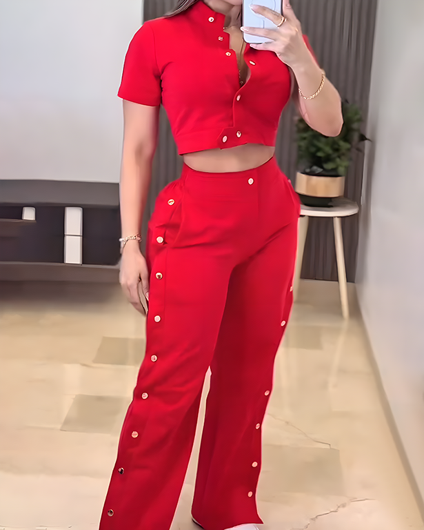 Casual Short Sleeve Wide Leg 2-Piece Set
