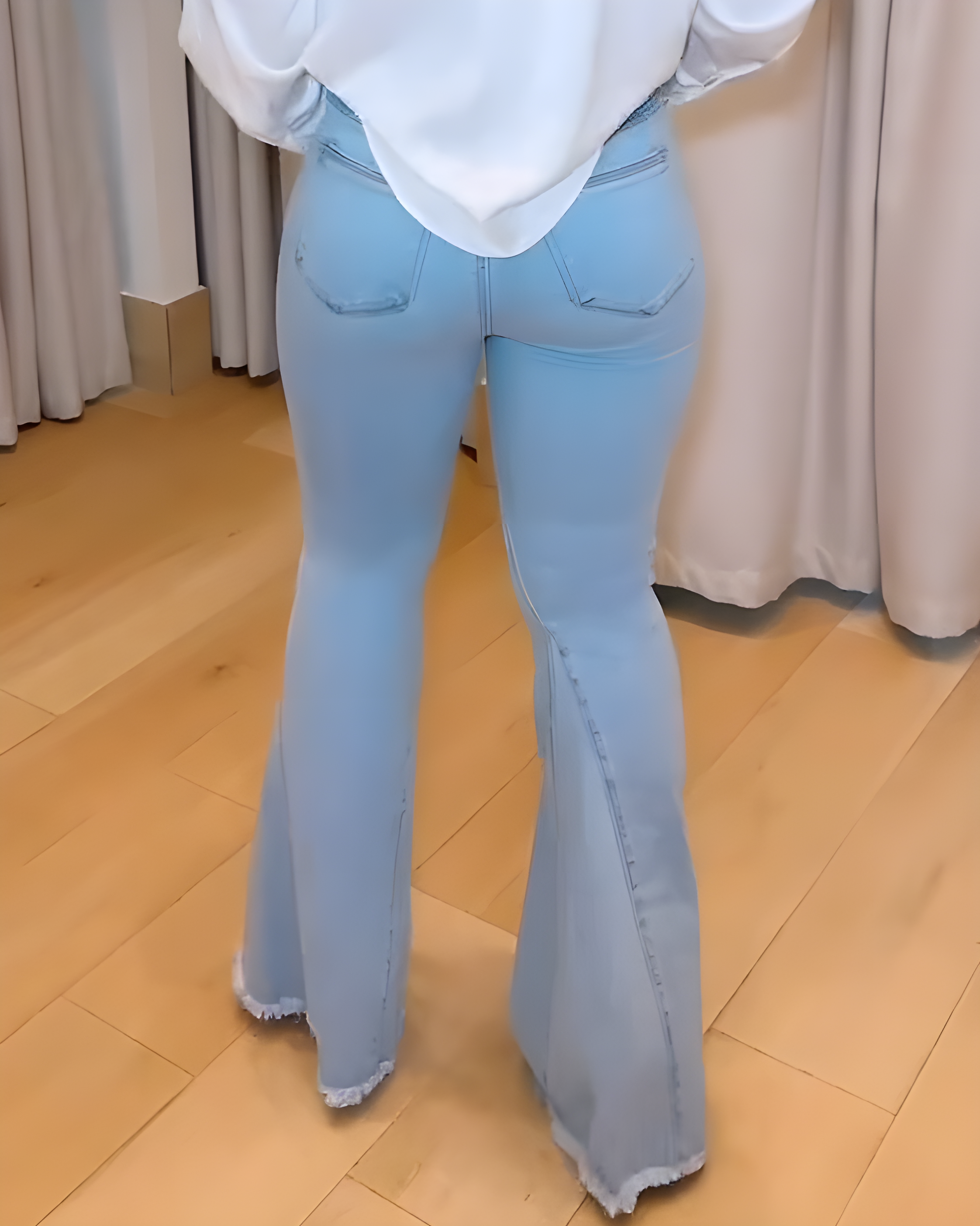 High-Rise 5-Row Button-Down Skinny Flared Jeans