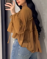 Chiffon Ruffle Long Sleeve Shirt