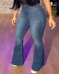 High Waist Skinny Denim Flared Pants