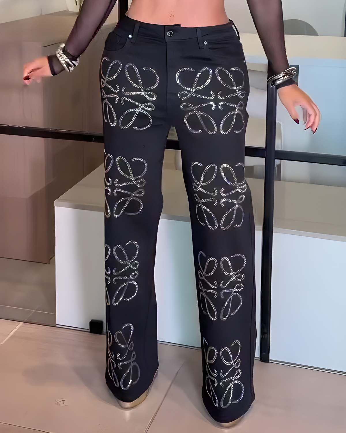 Shiny Straight Leg Jeans