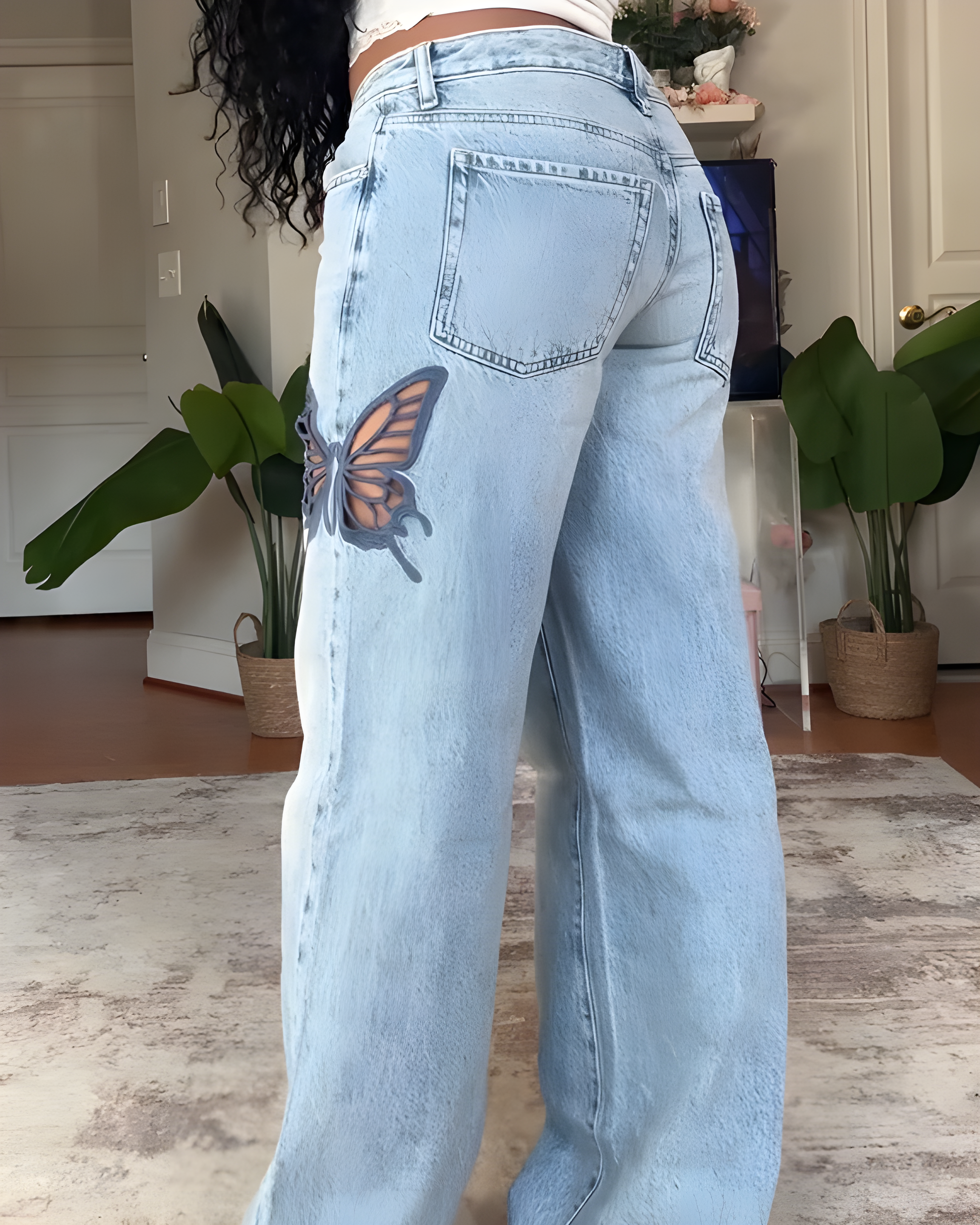 Butterfly Cutout Slim-Fit Straight Jeans