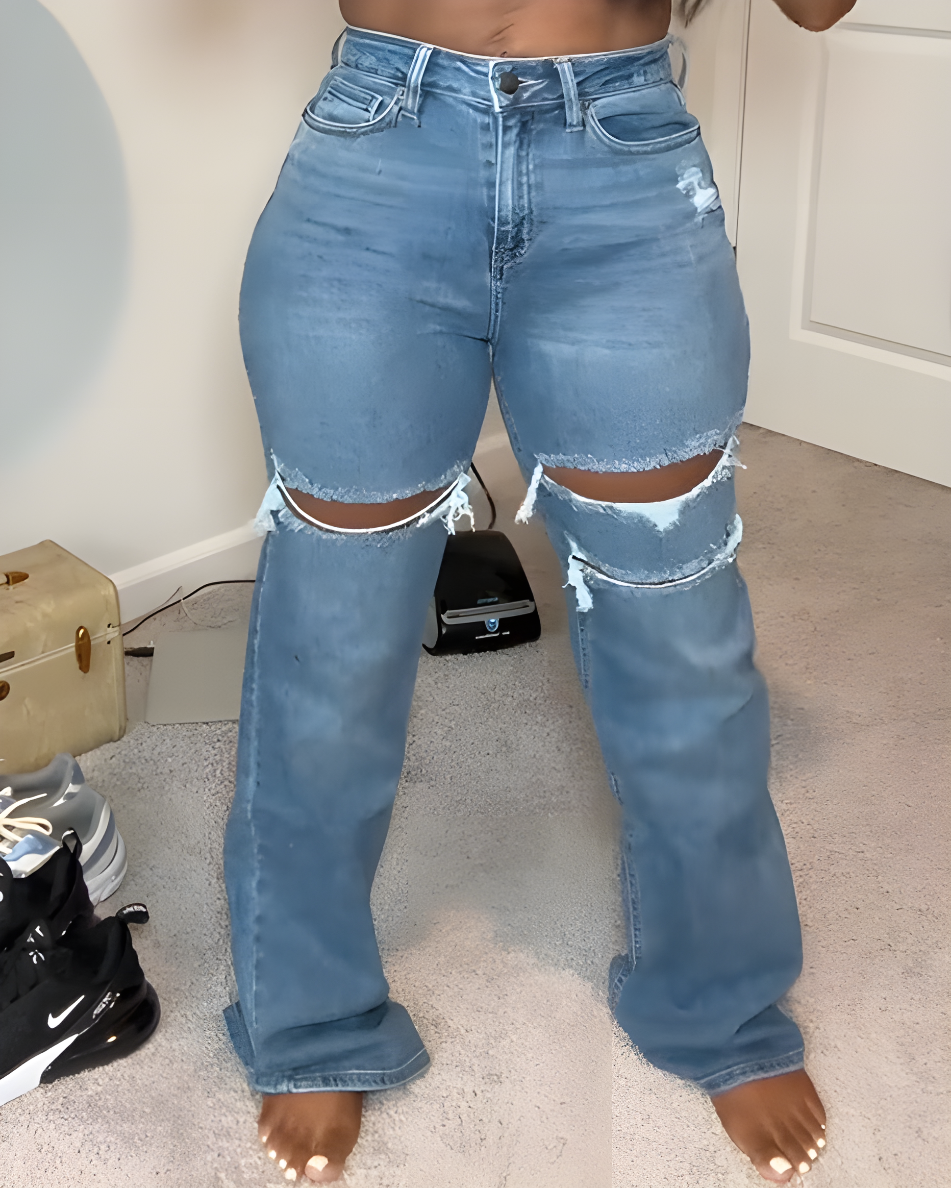 Ripped High-Waist Wide-Leg Jeans