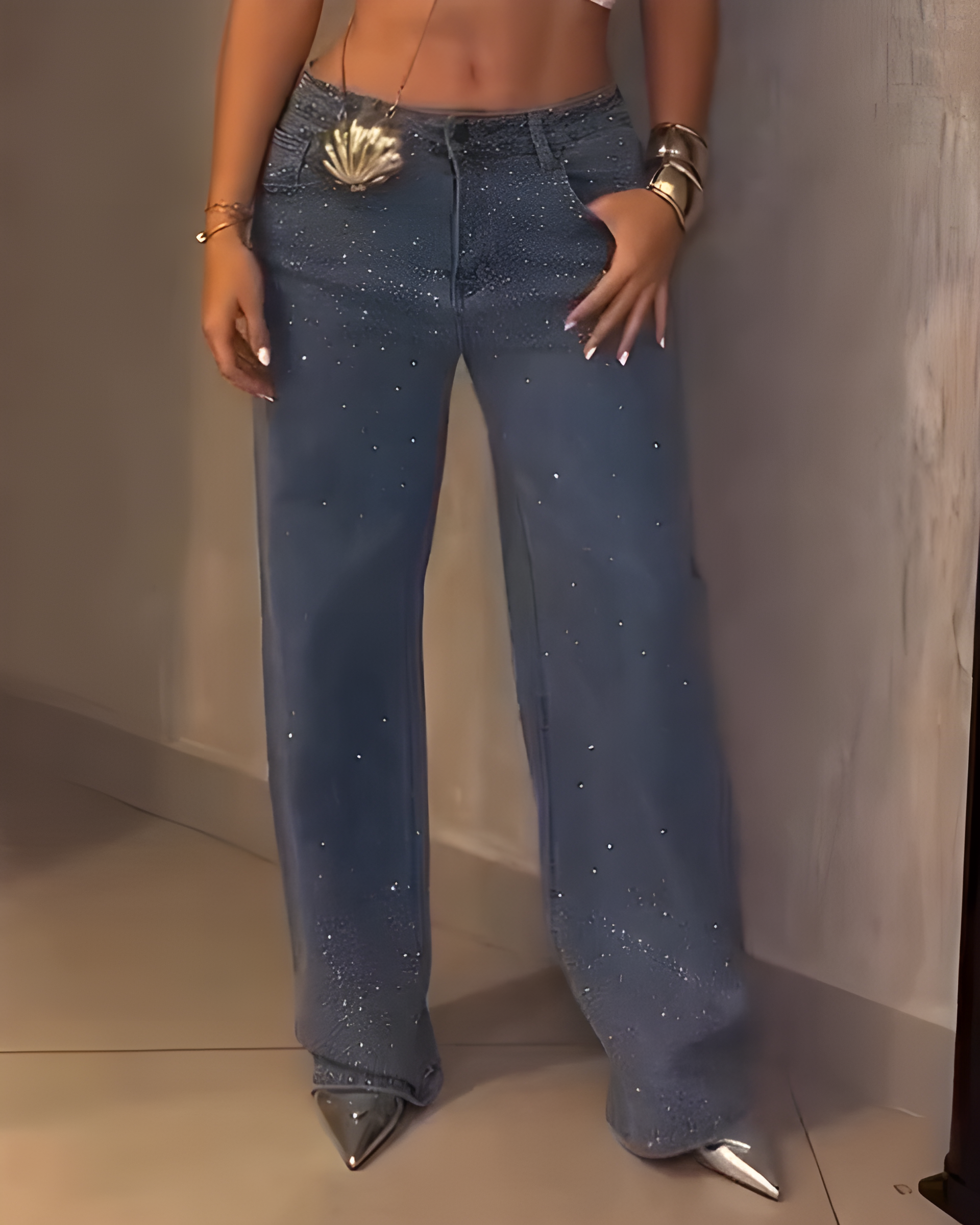 Stylish Sparkling Rhinestone Straight Leg Jeans