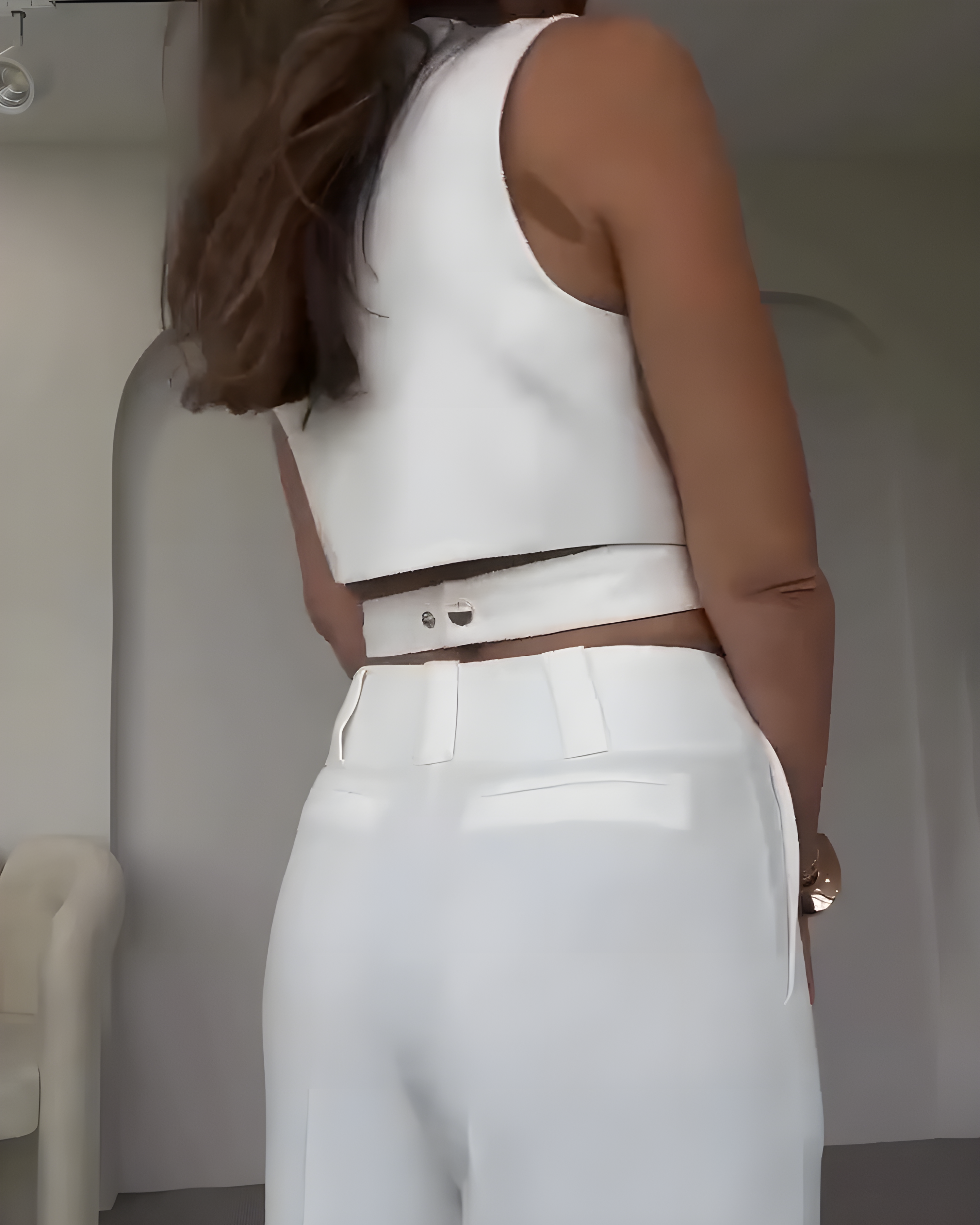 Cross-Over Slim-Fit Sleeveless Vest Wide-Leg Pants Set
