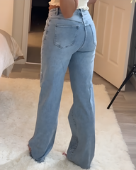High-Waisted Rhinestone Straight-Leg Jeans