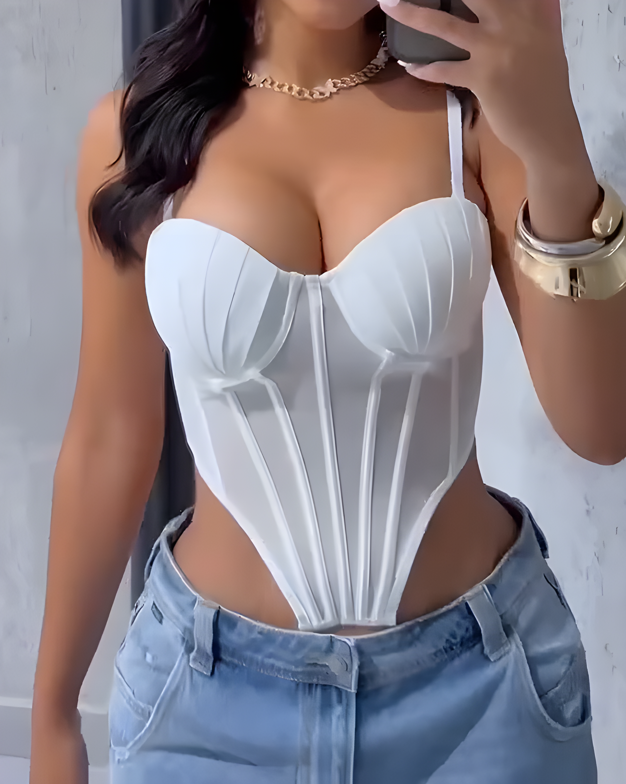 Sheer Mesh Suspender Corset Top