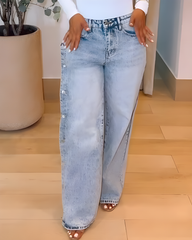 Side Buttons Wide-Leg Jeans