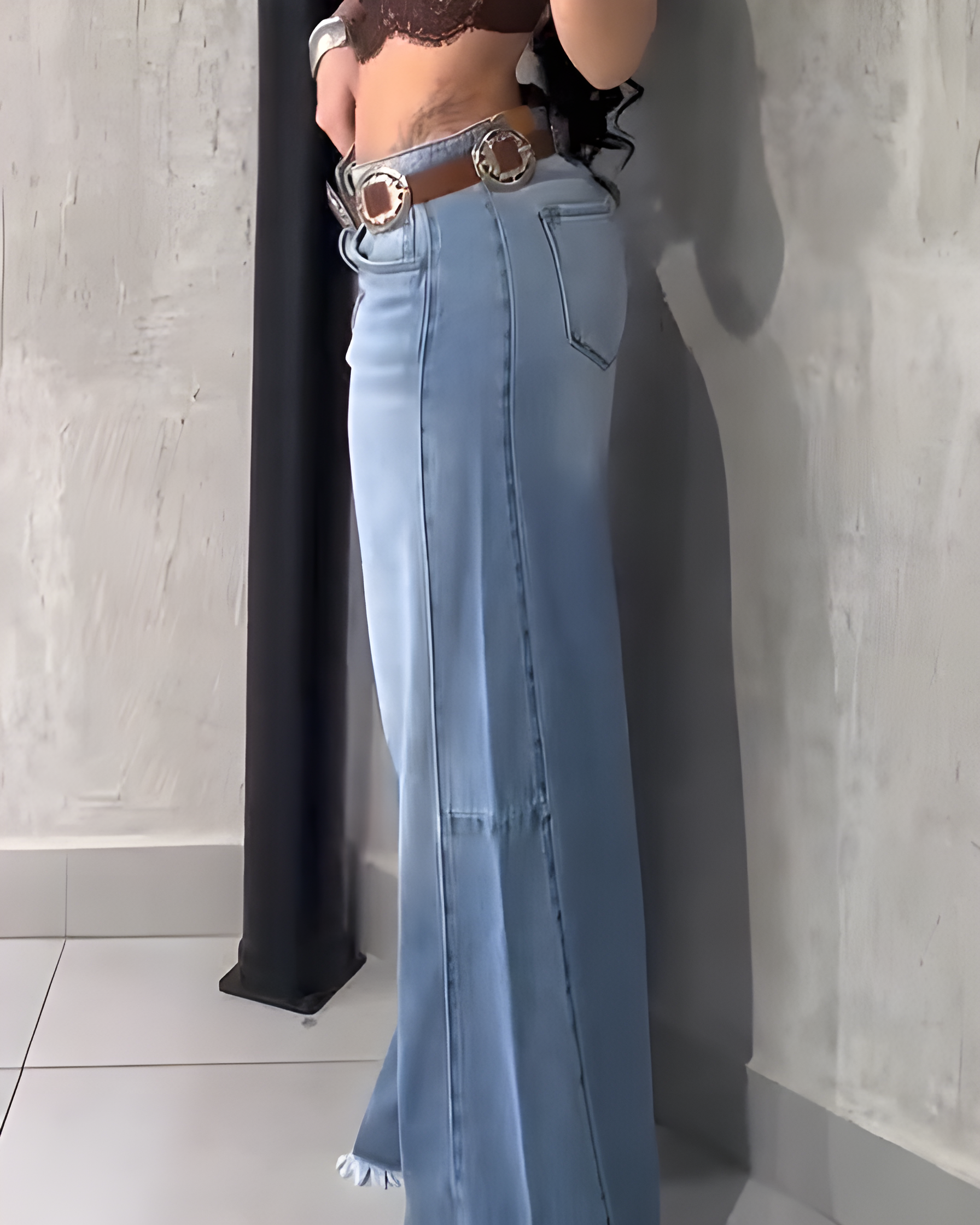 Frayed Tassel Wide-leg Jeans
