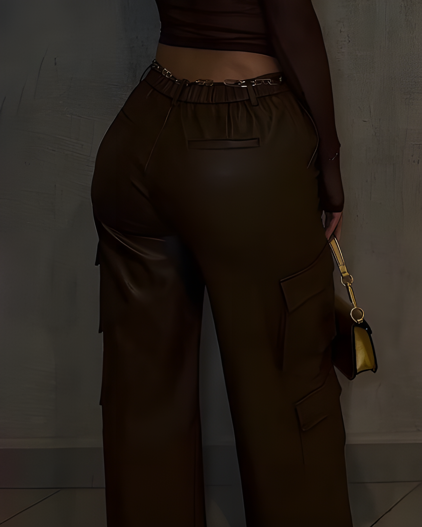Cargo Style Wed-Leg Leather Pants