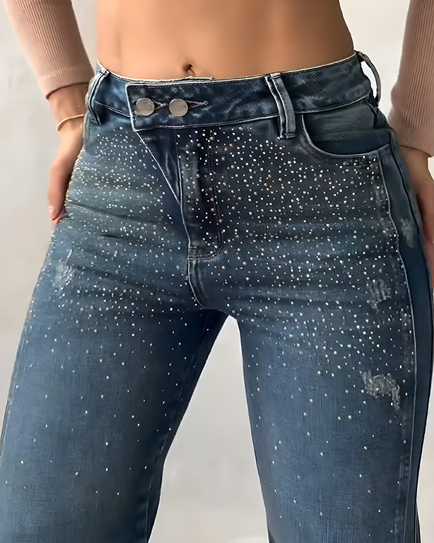 Double-Breasted Sparkling Rhinestones Jeans