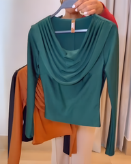 Draped Neck Long-Sleeved Top