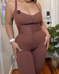 Front Zipper Tummy Control Bodycon Jumpsuit