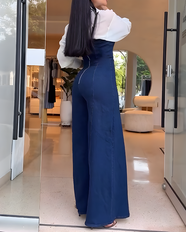 Bodycon Wed-Leg Denim Jumpsuit