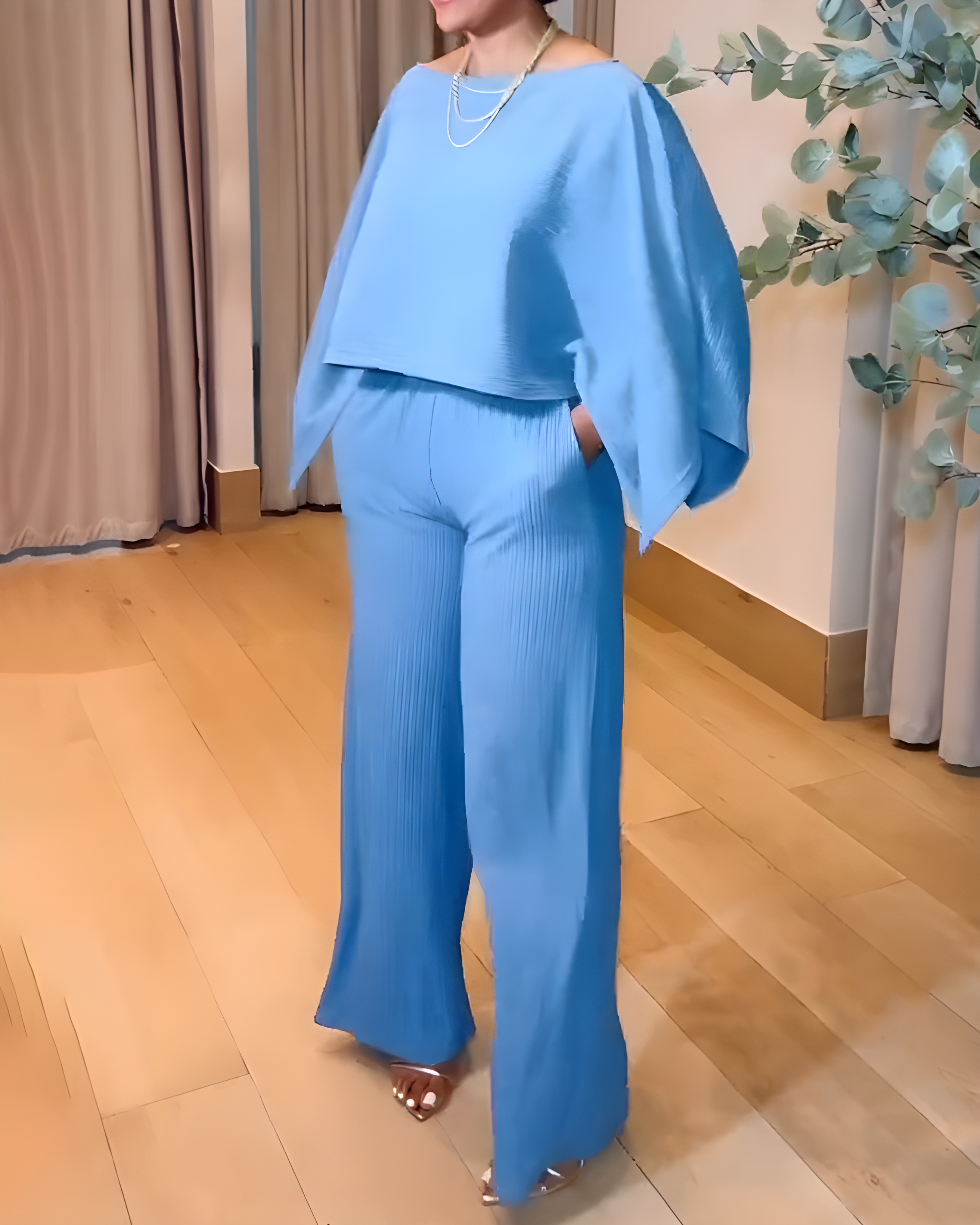 Off-Shoulder Top Wide-Leg Pants Casual Set