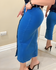Side-Breasted Slim-Fit Denim Skirt