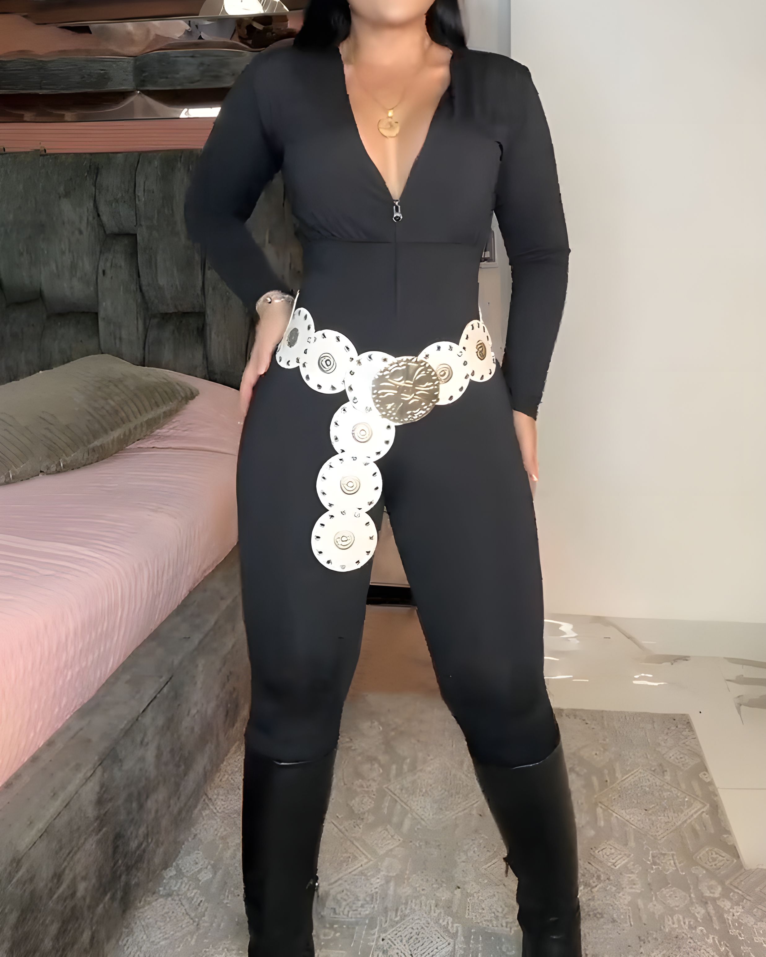 Tummy-Control Long-Sleeved Bodycon Jumpsuit
