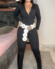 Tummy-Control Long-Sleeved Bodycon Jumpsuit