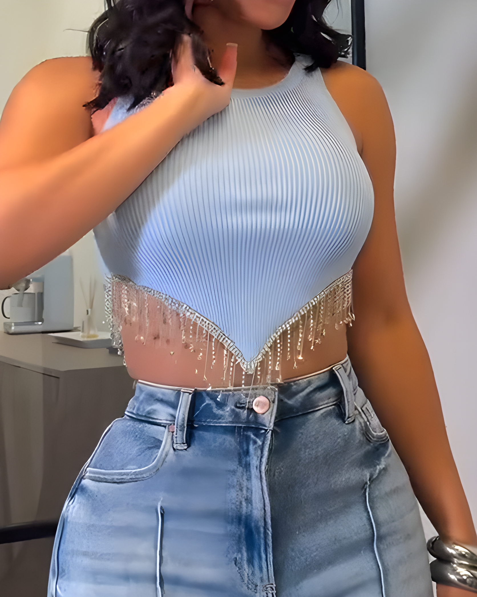 Metal Tassel Round Neck Vest
