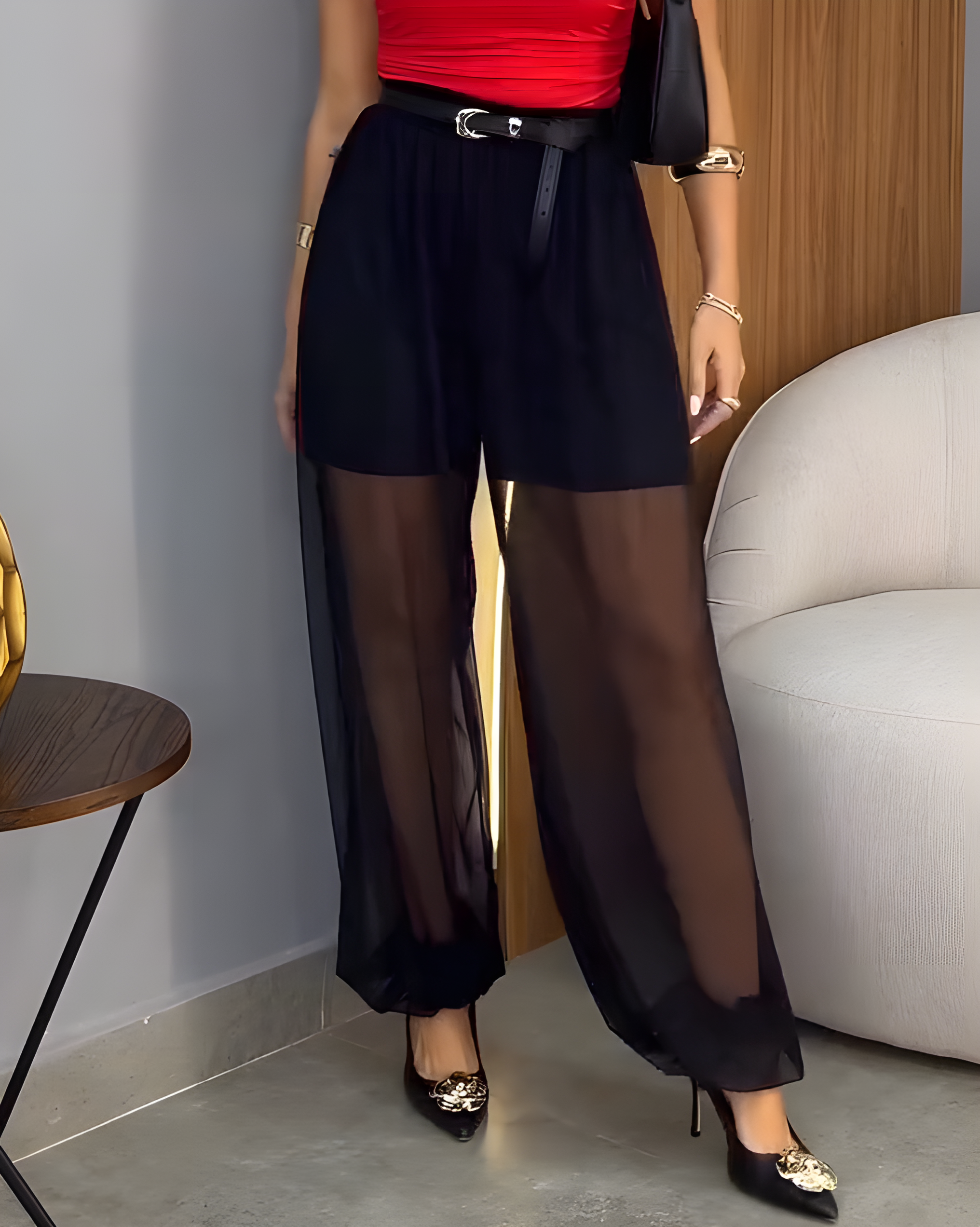 Sheer Mesh Slim Casual Pants
