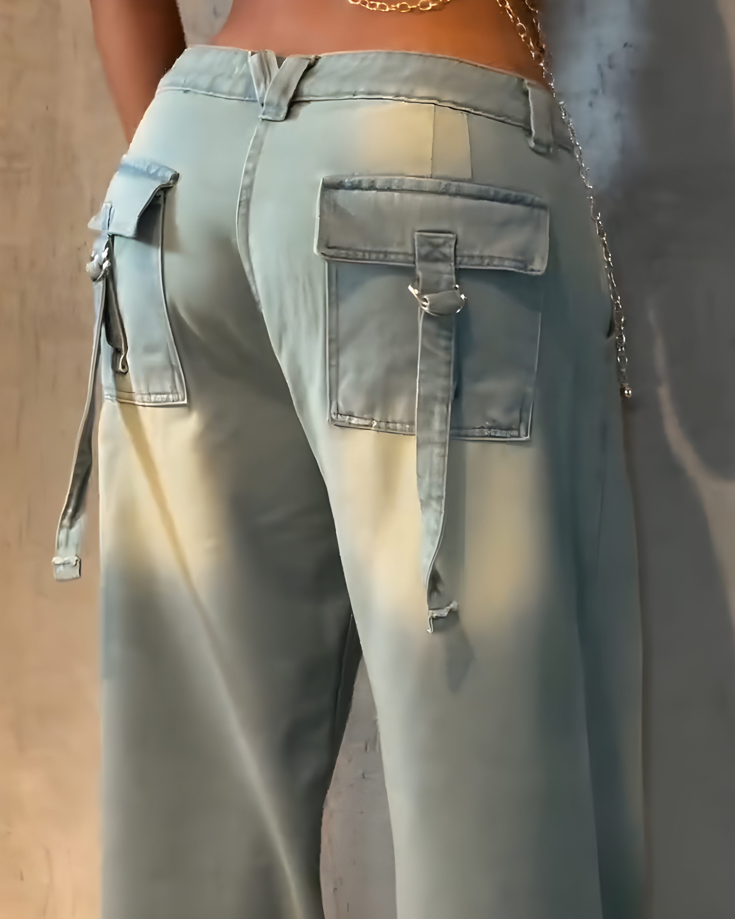 Slim Cargo Style Wide-Leg Denim Jeans