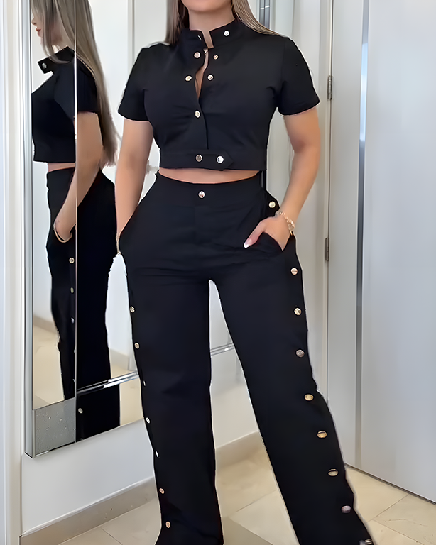 Casual Short Sleeve Wide Leg 2-Piece Set