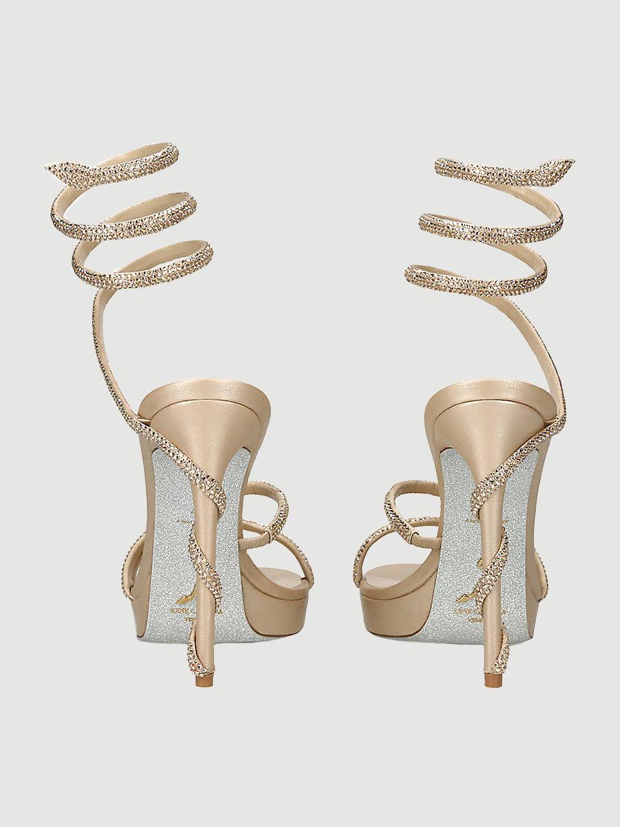 Rhinestone Snake Wrap Open-toe High Heels