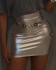 Slim Metallic Shiny Short Skirt
